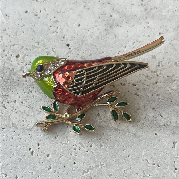 Macy's Jewelry - Macy's Red and Green Enamel Bird Brooch